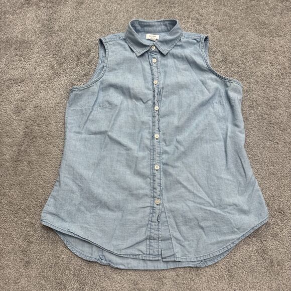J.Crew Sleeveless Button Down Chambray Shirt Womens XS Blue Everyday Casual Top - Picture 1 of 10